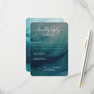 Benutzerdefinierte Aquarellblaue Hochzeitswellen RSVP Karte