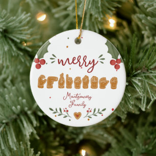 Benutzerdefinierte ASL Frohe Weihnachten Lebkuchen Keramik Ornament