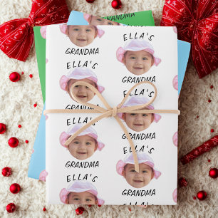 Benutzerdefinierte Baby-Gesicht Foto Text Oma Geschenkpapier Set