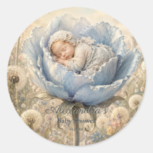 Benutzerdefinierte Babyparty Schlafendes Baby-Blum Runder Aufkleber