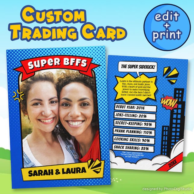 Benutzerdefinierte Best Friends Card BESTE FREUNDI Telefonnummerkarte (Custom Best Friends Card BFF Comic Trading Card)
