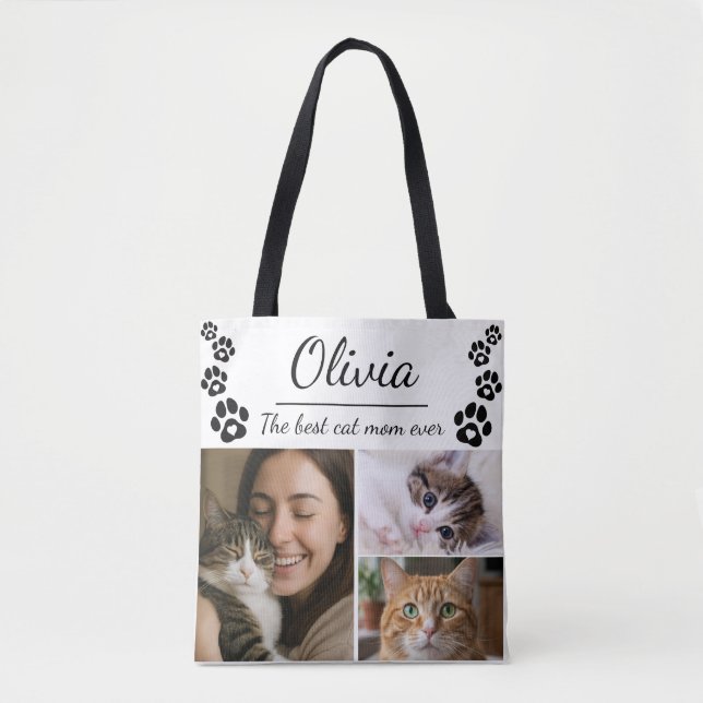 Benutzerdefinierte beste Katzenmutter-Foto-Collage Tasche (Vorderseite)