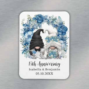 Benutzerdefinierte blaue Gnome-Blumen 15. Hochzeit Magnet
