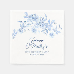 Benutzerdefinierte blaue Rosen-Blumen zum 25. Gebu Serviette