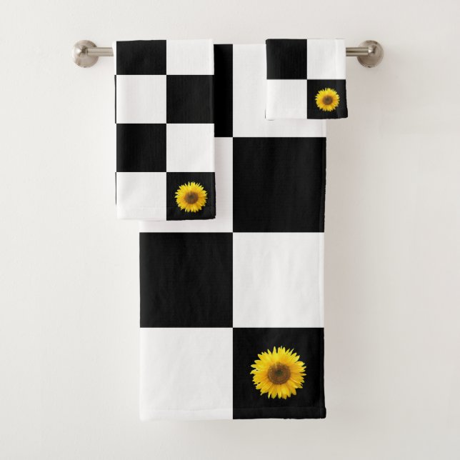 Benutzerdefinierte Blume auf schwarz-weiß karierte Badhandtuch Set (Insitu)