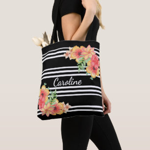 Benutzerdefinierte Blumen-Wasserfarbe Schwarz-Weiß Tasche