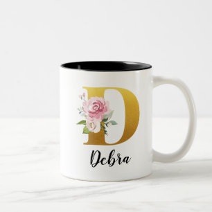 Benutzerdefinierte Blumenmonogramm Anfangsbuchstab Zweifarbige Tasse