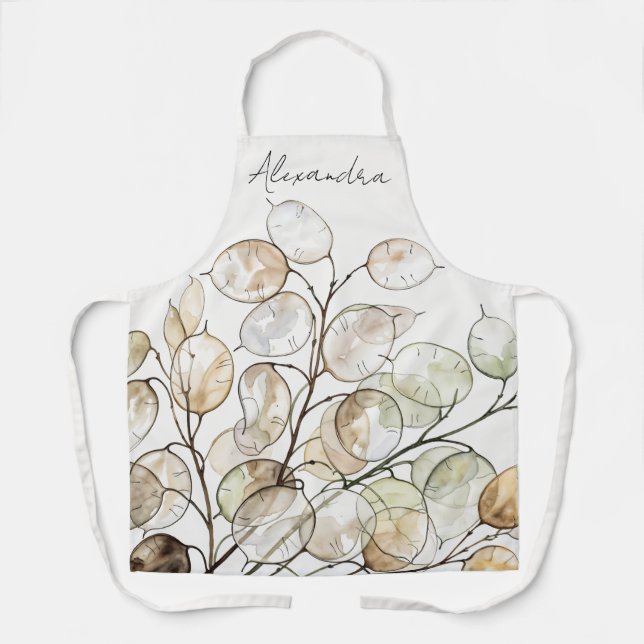 Benutzerdefinierte Boho Lunaria Wasserfarbe Botani Schürze (Vorderseite)