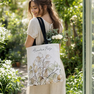 Benutzerdefinierte Boho Lunaria Wasserfarbe Botani Tasche