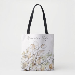 Benutzerdefinierte Boho Lunaria Wasserfarbe Botani Tasche