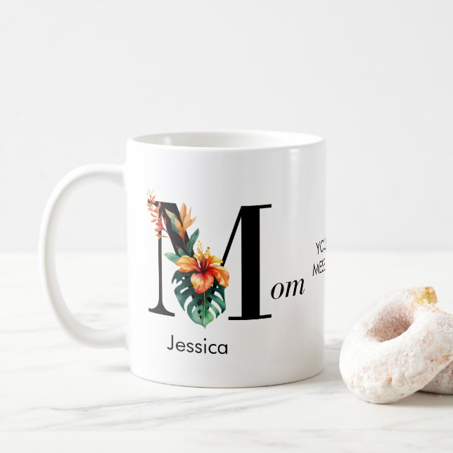 Benutzerdefinierte botanische Monogramm-Mama Kaffeetasse (Mit Donut)