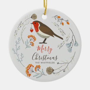 Benutzerdefinierte Botanische Robin-Vogel-Botanik- Keramik Ornament