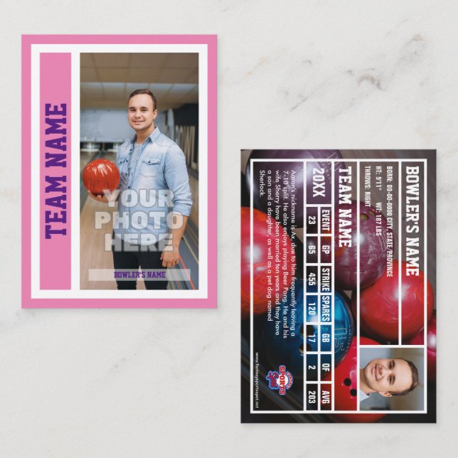 Benutzerdefinierte Bowling-Handelskarte (rosa) Telefonnummerkarte (Vorne/Hinten)