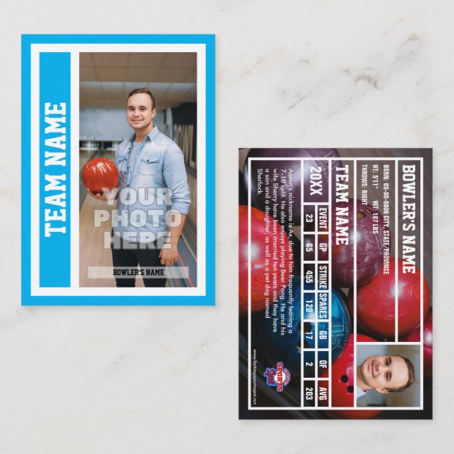 Benutzerdefinierte Bowling-Handelskarte (Sky Blue) Telefonnummerkarte (Vorne/Hinten)