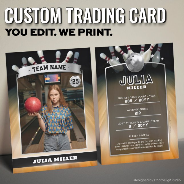 Benutzerdefinierte Bowling-Trading-Card, moderne B Telefonnummerkarte (Custom Bowling Trading Card, Modern Bowler Card Silver )