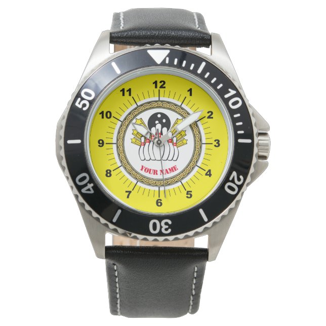 Benutzerdefinierte Bowling-Uhr für Männer (Name hi Armbanduhr (Vorderseite)