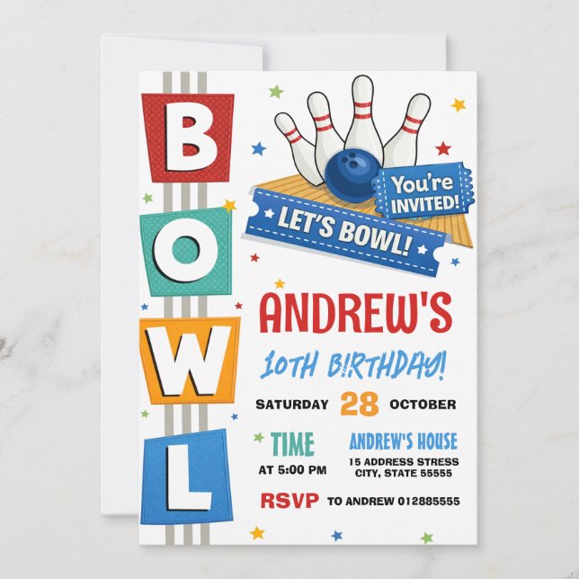 Benutzerdefinierte Bowlingparty Einladung (Vorderseite)