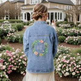 Benutzerdefinierte Braut Blumen Aquarell Wildblume Jeansjacke