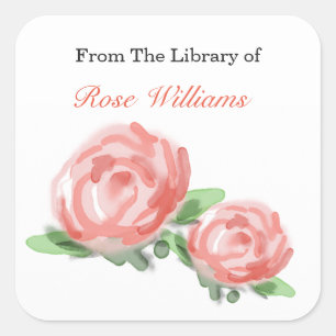 Benutzerdefinierte Buchzeichen - Rose Aquarellfarb Quadratischer Aufkleber