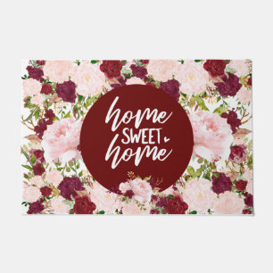 Benutzerdefinierte Burgunder Blumen Home Sweet Hom Fußmatte