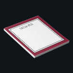 Benutzerdefinierte Burgundy Red White Editable Far Notizblock<br><div class="desc">Burgund / Tiefrot (Hintergrundfarbe kann bearbeitet werden) personalisiertes Notizblock mit Ihrem Namen oder Text,  den Sie oben wählen.</div>