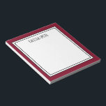Benutzerdefinierte Burgundy Red White Editable Far Notizblock<br><div class="desc">Burgund / Tiefrot (Hintergrundfarbe kann bearbeitet werden) personalisiertes Notizblock mit Ihrem Namen oder Text, den Sie oben wählen.</div>