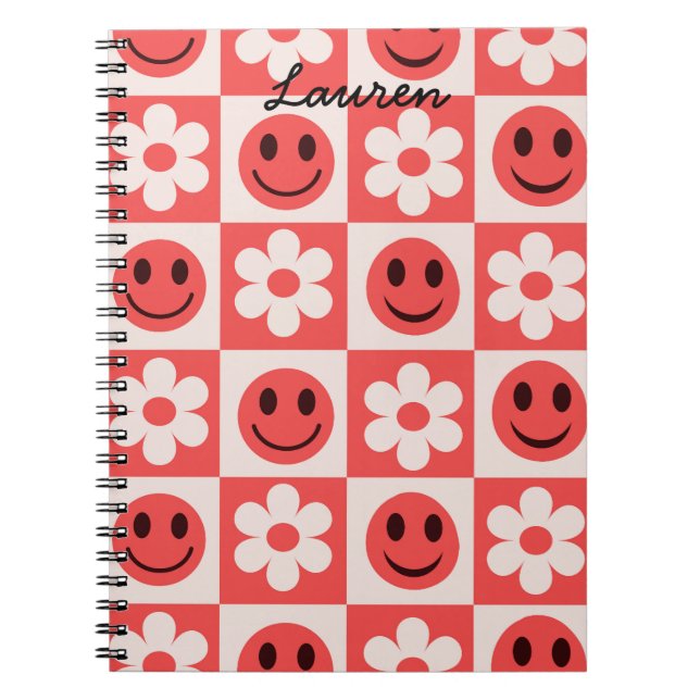 Benutzerdefinierte Checked Blume und Happy Faces R Notizblock (Vorderseite)