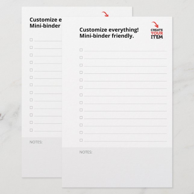 Benutzerdefinierte CHECKLISTE editierbarer minimal Briefpapier (Vorne/Hinten)