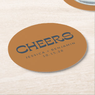 Benutzerdefinierte Cheers Copper Navy Blau Moderne Runder Pappuntersetzer