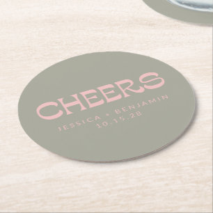 Benutzerdefinierte Cheers Sage Grün Rosa Schick Mo Runder Pappuntersetzer