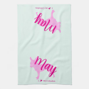 Benutzerdefinierte Chihuahua-Silhouette Rosa Mint  Geschirrtuch