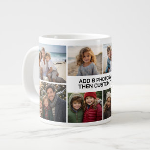 Benutzerdefinierte Collage 8 Fotos - weiß mit schw Jumbo-Tasse