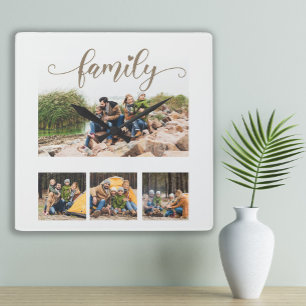 Benutzerdefinierte Collage mit vier Familienfotos, Quadratische Wanduhr