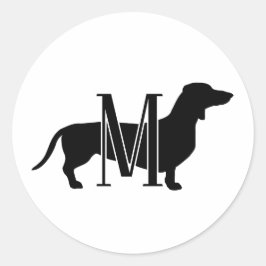 Benutzerdefinierte Dachshund-Silhouette-Monogramm Runder Aufkleber