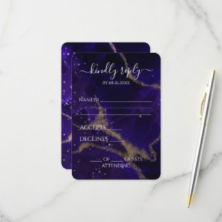 Benutzerdefinierte Deep Purple Gold Hochzeit RSVP Karte