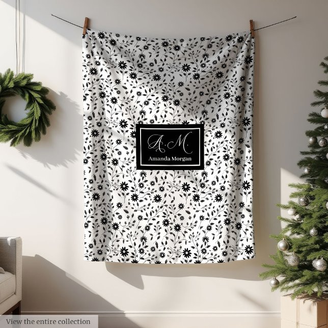 Benutzerdefinierte Dekorative Decke Schwarz Weiß W (Custom Decorative Blanket Black White Wildflowers )