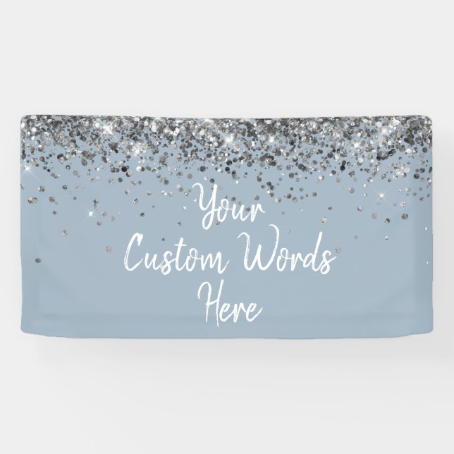 Benutzerdefinierte Dusty Blue Silber Geburtstagsfe Banner (Horizontal)