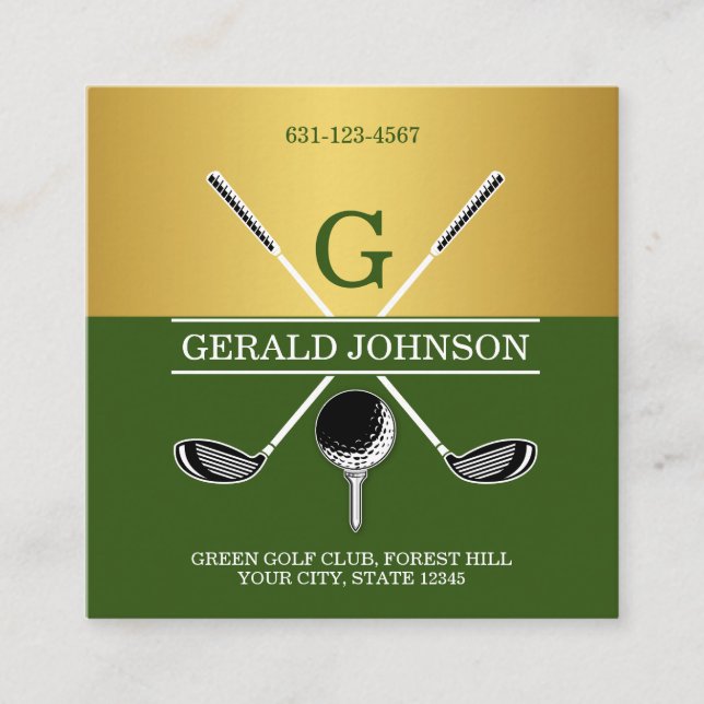 Benutzerdefinierte einfache elegante Golf Monogram Quadratische Visitenkarte (Vorderseite)