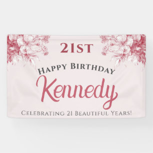 Benutzerdefinierte elegante rosa Blumen zum 21. Ha Banner