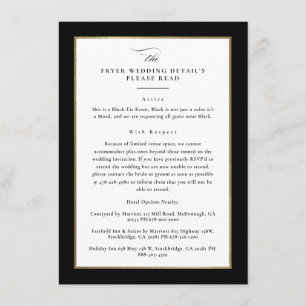 Benutzerdefinierte elegante Schwarz-Gold-Hochzeite Begleitkarte