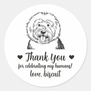 Benutzerdefinierte English Sheepdog Hund Hochzeits Runder Aufkleber