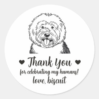 Benutzerdefinierte English Sheepdog Hund Hochzeits Runder Aufkleber