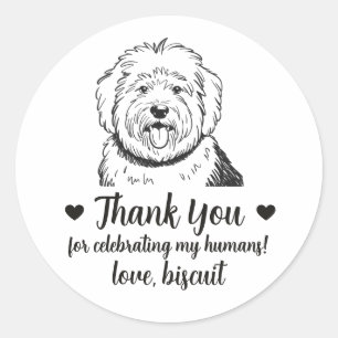 Benutzerdefinierte English Sheepdog Hund Hochzeits Runder Aufkleber