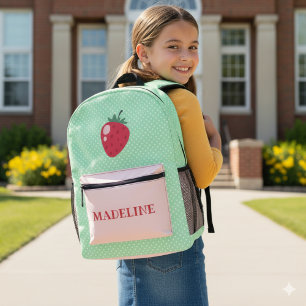 Benutzerdefinierte Erdbeere Grün Gepunktete Mädche Bedruckter Rucksack