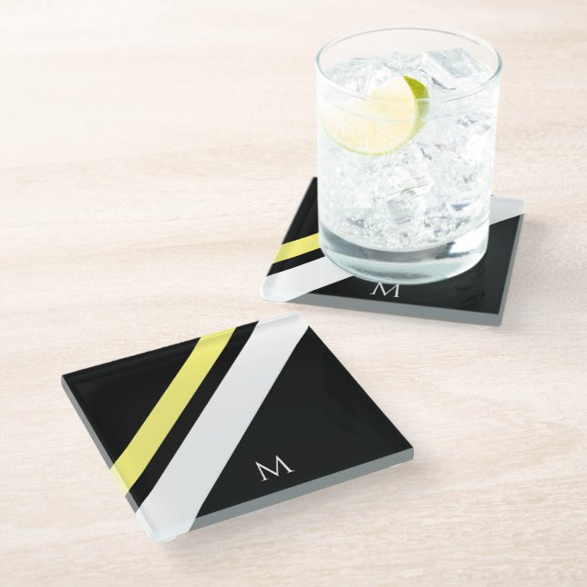 Benutzerdefinierte erste diagonale Linien schwarz Glasuntersetzer (Schrägansicht)