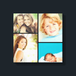 Benutzerdefinierte Familie Foto Collage Canvas Pri Leinwanddruck<br><div class="desc">Wunderschöne personalisierte Leinwand Wandkunst mit 4 eigenen Fotos in quadratischer Raster-Foto-Collage. Fügen Sie Ihre Lieblingsfamilien-Fotos hinzu und erstellen Sie einen wunderschönen Kunstdruck für die Leinwand. Klicken Sie auf Anpassen,  um Fotos zu verschieben,  Text hinzuzufügen und Schriftart und Farben anzupassen. Großartiges Geschenk für Familie,  Freunde,  Eltern und Großeltern!</div>