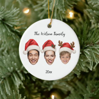 Benutzerdefinierte Familien-Gesichts-Weihnachts-Sa Keramik Ornament