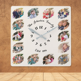 Benutzerdefinierte Familienfoto-Collage Light Ivor Quadratische Wanduhr