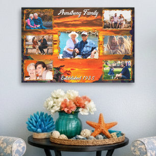 Benutzerdefinierte Familienfoto-Collage Sonnenunte Leinwanddruck