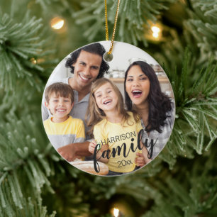 Benutzerdefinierte FAMILY (dunkler Text) 2-Foto-Ke Keramik Ornament